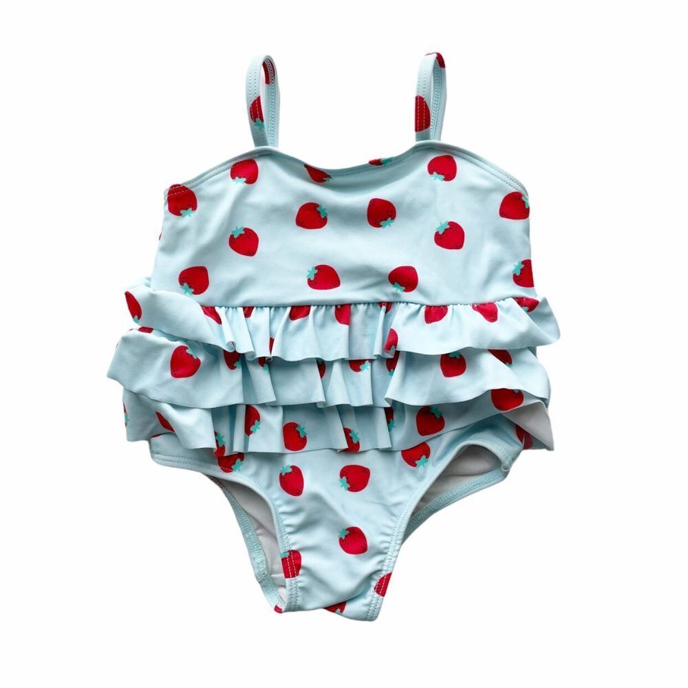 Tucker + Tate Blue Strawberry Print Ruffle Swimsuit